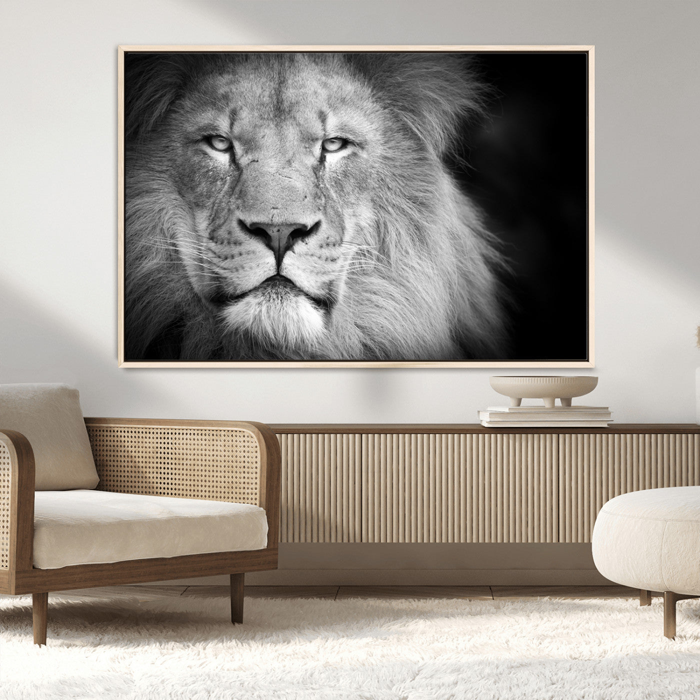 94453-MGV-CV-36X24-Lion Portrait Wall Art – Black and White King of the Jungle Canvas Print, Safari Wildlife Decor for Office, Bedroom, or Living