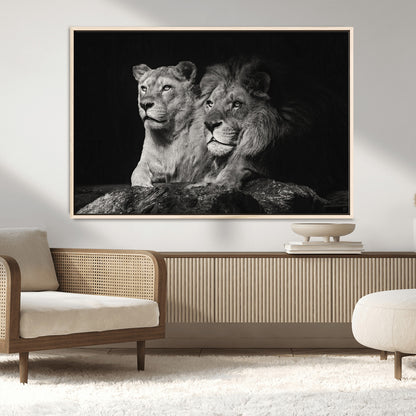 80013-MGV-CV-36X24-Lion and Lioness Wall Art – Black and White Wildlife Photography Canvas Print, African Safari Animal Decor for Office, Bedroom, or