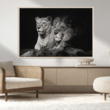 80013-MGV-CV-36X24-Lion and Lioness Wall Art – Black and White Wildlife Photography Canvas Print, African Safari Animal Decor for Office, Bedroom