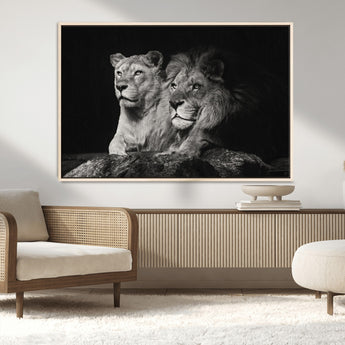 80013-MGV-CV-36X24-Lion and Lioness Wall Art – Black and White Wildlife Photography Canvas Print, African Safari Animal Decor for Office, Bedroom