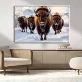 56701-MGV-CV-36X24-Bison Herd Wall Art – Buffalo Walking in Snowy Mountains Canvas Print, Rustic Wildlife Decor for Cabin, Lodge, or Living Room