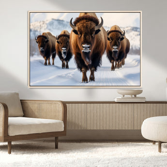 56701-MGV-CV-36X24-Bison Herd Wall Art – Buffalo Walking in Snowy Mountains Canvas Print, Rustic Wildlife Decor for Cabin, Lodge, or Living Room