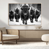 79872-MGV-FC-36X24_Natural-Bison Herd Wall Art – Black and White Buffalo on Snow Canvas Print, Rustic Wildlife Decor for Lodge, Cabin, or Living Room