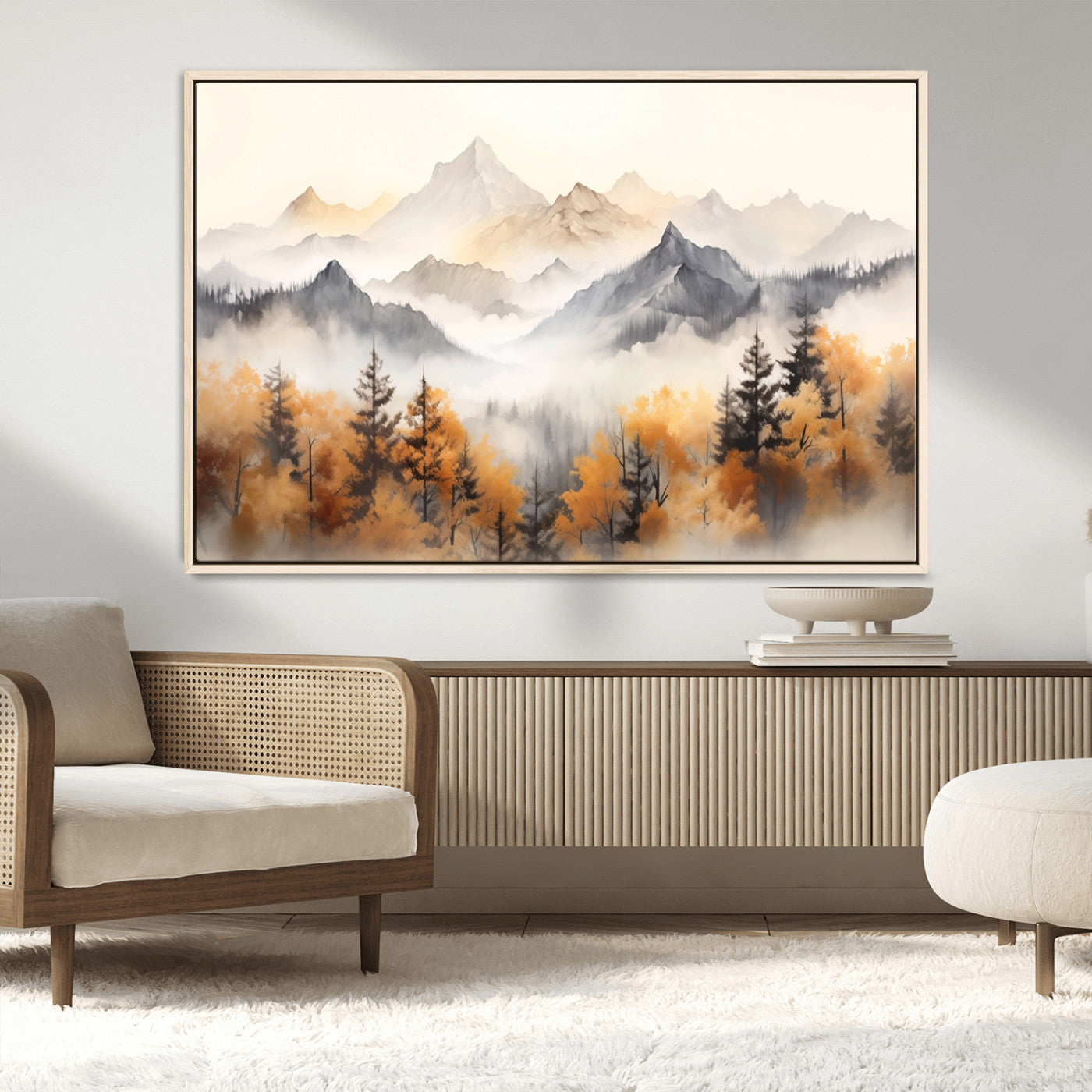 70049-MGV-CV-36X24-Autumn Mountain Forest Wall Art – Misty Landscape Canvas Print, Rustic Nature Inspired Decor for Living Room, Bedroom or Office