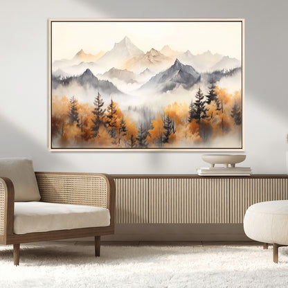 70049-MGV-CV-36X24-Autumn Mountain Forest Wall Art – Misty Landscape Canvas Print, Rustic Nature Inspired Decor for Living Room, Bedroom or Office