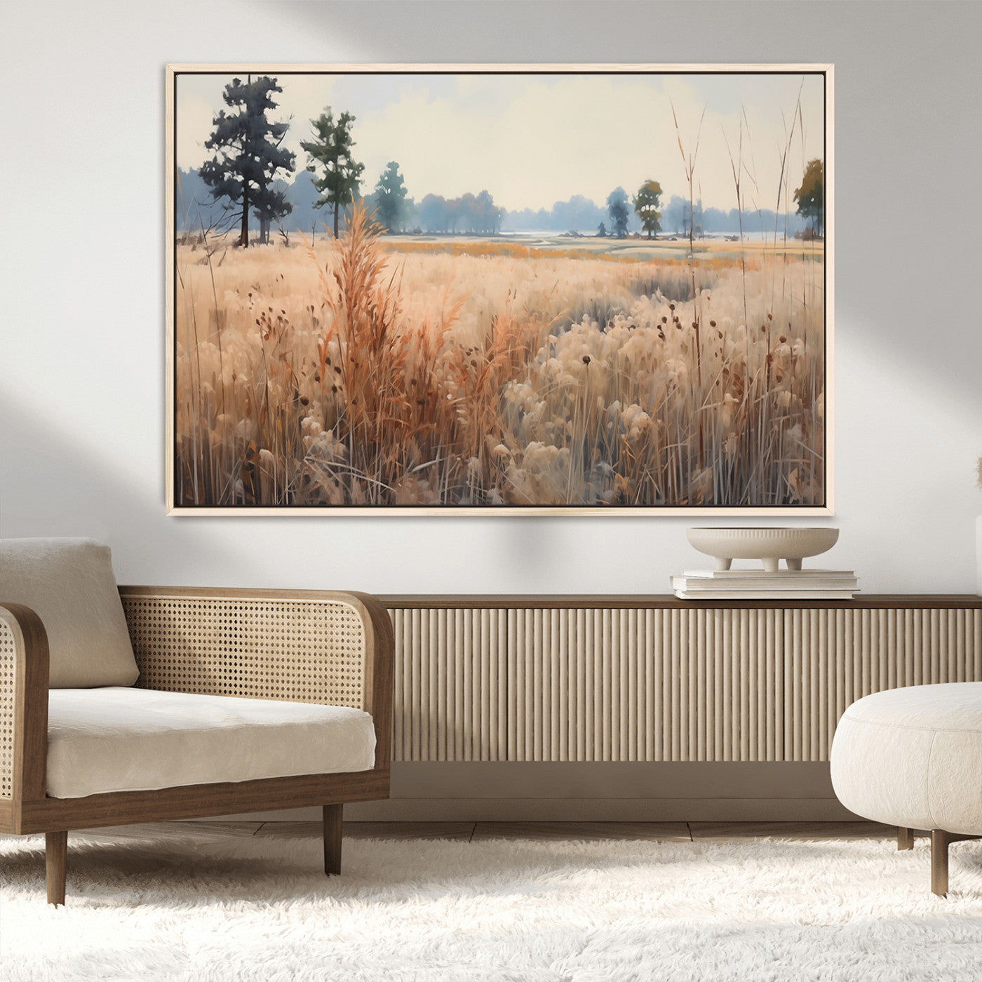 98822-MGV-FC-36X24_Natural-Autumn Meadow Wall Art – Tranquil Grassland Landscape Canvas Print, Rustic Country Decor for Living Room, Bedroom or Farmhouse