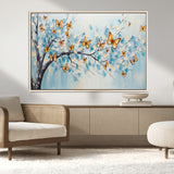 59455-MGV-FC-36X24_Natural-Butterfly Tree Branch Wall Art – Blue and Yellow Abstract Canvas Print, Modern Nature Artwork for Living Room, Bedroom or Office