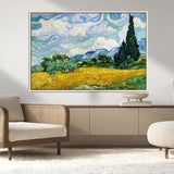 97252-MGV-CV-36X24-Wheat Field with Cypress – Van Gogh Wall Art, Impressionist Landscape Canvas Print, Rustic Home Decor for Living Room or Office
