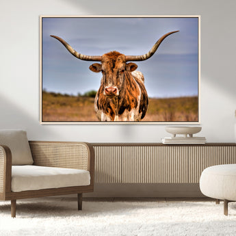18594-MGV-FC-36X24_Natural-Texas Longhorn Bull Wall Art – Rustic Western Cattle Canvas Print, Country Farmhouse Decor for Living Room, Office or Cabin