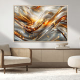 Lines1-MGV-FC-36X24_Natural-Abstract Metallic Wall Art – Silver and Gold Wave Canvas Print with Sparkling Accents, Modern Luxury Decor for Living Room, Office
