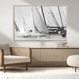 Boat-1-MGV-CV-36X24-Sailboat Racing Wall Art – Nautical Black and White Canvas Print, Ocean Adventure Decor for Office, Living Room or Bedroom