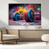 13549-MGV-CV-36X24-Graffiti Gym Wall Art Canvas Print, Framed Graffiti Barbell Art Picture Print, Weightlifting Perfect Fitness Studio Decor Artwork