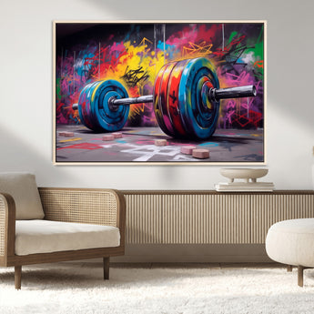 13549-MGV-CV-36X24-Graffiti Gym Wall Art Canvas Print, Framed Graffiti Barbell Art Picture Print, Weightlifting Perfect Fitness Studio Decor Artwork