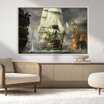26512-MGV-CV-36X24-Naval Battle Wall Art – Dramatic Tall Ship Canvas Print, Historic Pirate Sailing War Scene, Nautical Decor for Office, Study or
