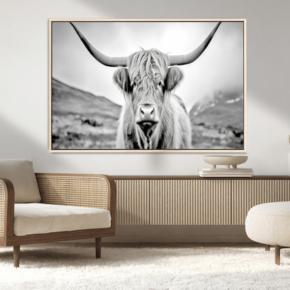 80564-MGV-FC-36X24_Natural-Highland Cow Wall Art – Black and White Scottish Highland Canvas Print, Rustic Farmhouse Decor for Living Room, Bedroom or Office