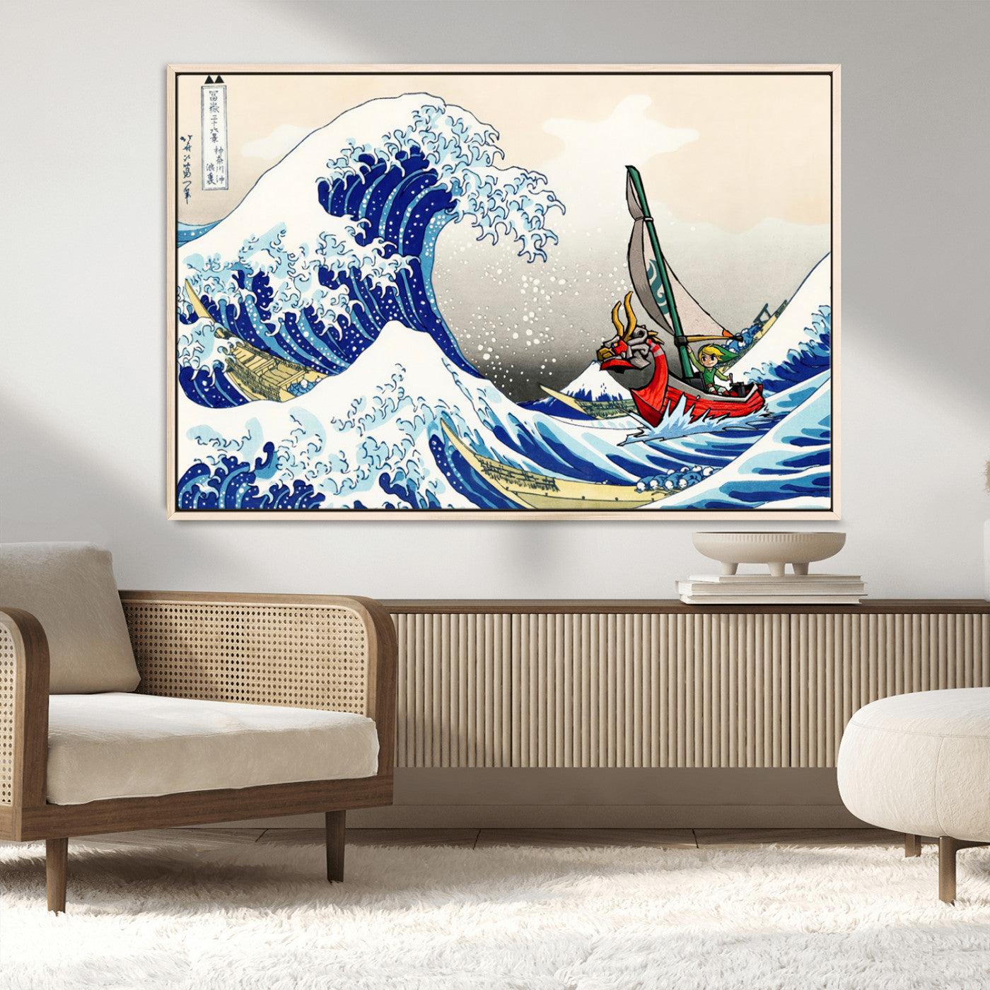 19450-MGV-CV-36X24-Great Wave Adventure Wall Art – Japanese Style Ocean Canvas Print, Fantasy Sailing Decor for Living Room, Bedroom or Office