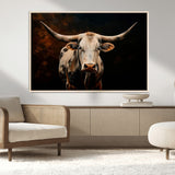 70522-MGV-FC-36X24_Natural-Longhorn Bull Wall Art – Striking Canvas Print of Majestic Bull, Premium Animal Decor for Home, Office, Man Cave, or Living Room