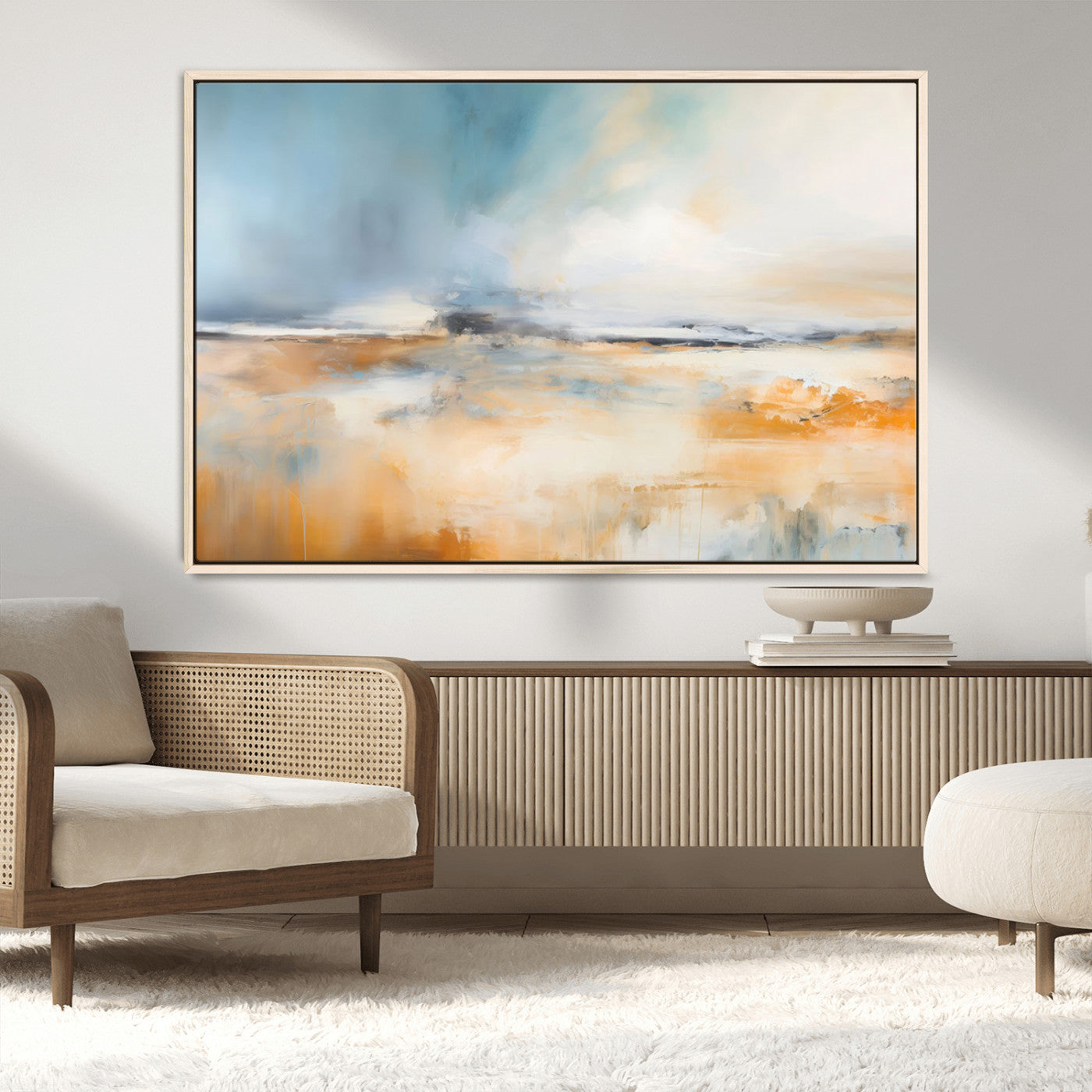 92764-MGV-CV-36X24-Abstract Landscape Wall Art – Modern Blue and Orange Canvas Print, Large Minimalist Painting for Living Room, Bedroom, Office or