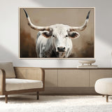 61423-MGV-FC-36X24_Natural-Longhorn Bull Wall Art – Rustic Western Texas Steer Canvas Print, Cowboy Farmhouse Decor for Living Room, Bedroom, Office or Ranch