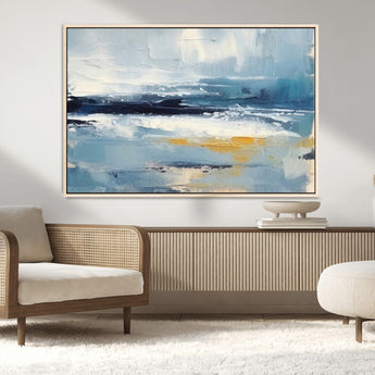 19746-MGV-FC-36X24_Natural-Abstract Ocean Wall Art – Modern Coastal Canvas Print with Blue, White and Gold Textures, Contemporary Seascape Painting for