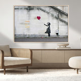 50559-MGV-CV-36X24-Banksy Girl with Balloon Wall Art – Famous Street Graffiti Canvas Print, Modern Urban Artwork for Living Room, Bedroom or Office