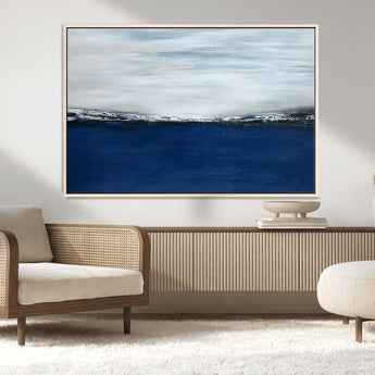 62197-MGV-CV-36X24-Abstract Ocean Wall Art – Minimalist Blue and White Canvas Print, Modern Coastal Seascape Painting for Bedroom, Living Room or