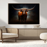 48896-MGV-FC-36X24_Natural-Texas Longhorn Wall Art – Rustic Western Bull Canvas Print and Farmhouse Cattle Painting for Living Room, Ranch, or Office Decor .