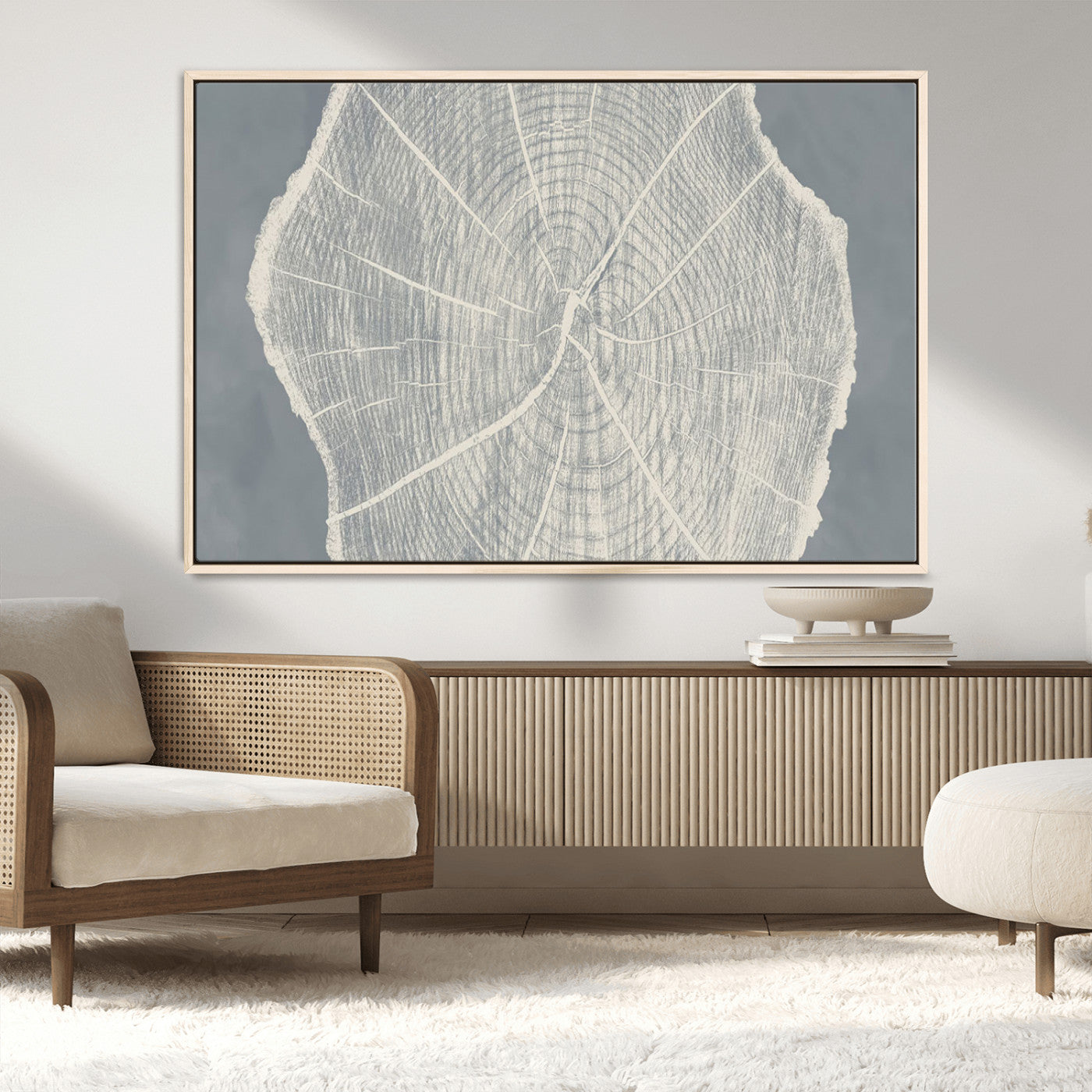 25547-MGV-CV-36X24-Tree Ring Wall Art Canvas Print, Framed Linocut Tree Ring Art Picture Print, Wood Texture Perfect Minimalist Farmhouse Decor