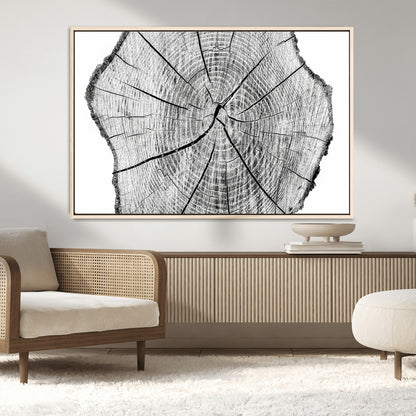 98709-MGV-CV-36X24-Tree Ring Wall Art – Black and White Canvas Print Rustic Wood Cross Section, Minimal Nature Inspired Decor for Living Room,