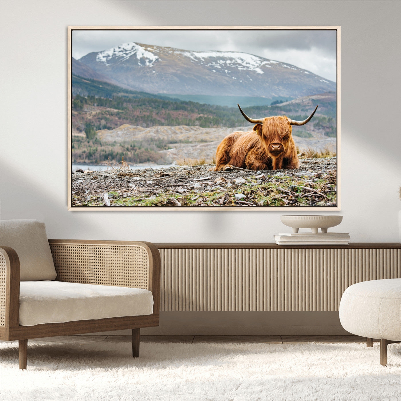 80252-MGV-CV-36X24-Scottish Cow Wall Art Canvas Print, Framed Highland Cow Art Picture Print, Highland Cattle Perfect Rustic Farmhouse Decor Artwork