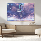 66864-MGV-CV-36X24-Fantasy Dragon Wall Art – Mystical Canvas Print Girl and Sky Serpent Dreamlike Clouds, Magical Anime Inspired Decor for Living