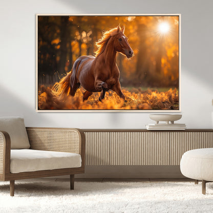 92144-MGV-CV-36X24-Sunset Horse Wall Art Canvas Print, Framed Horse Barn Art Picture Print, Majestic Horse Perfect Rustic Farmhouse Decor Artwork