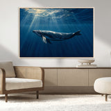 18052-MGV-CV-36X24-Whale Wall Art – Majestic Ocean Canvas Print Marine Life Underwater Sunlight Scene, Nautical Coastal Decor for Living Room,