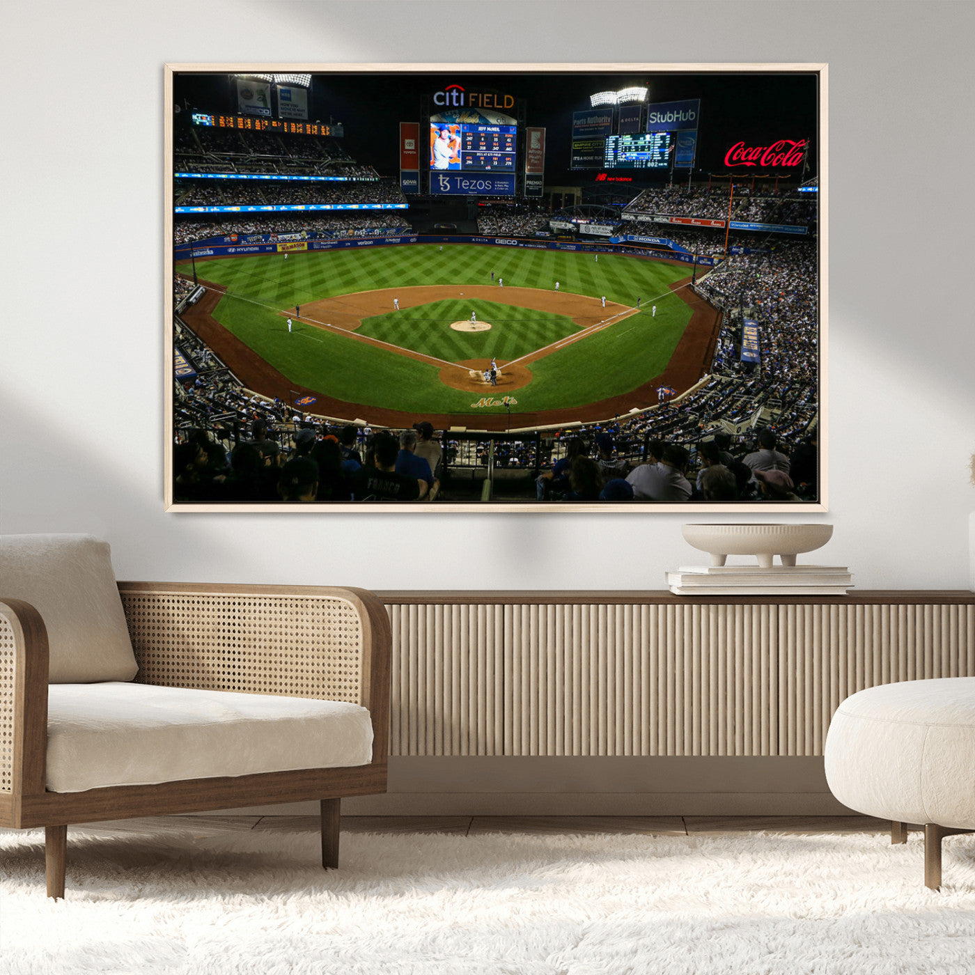 25148-MGV-CV-36X24-Baseball Stadium Wall Art – Canvas Print Night Game Packed Crowd Bright Lights Sports Photography, Dynamic Decor for Game Room,