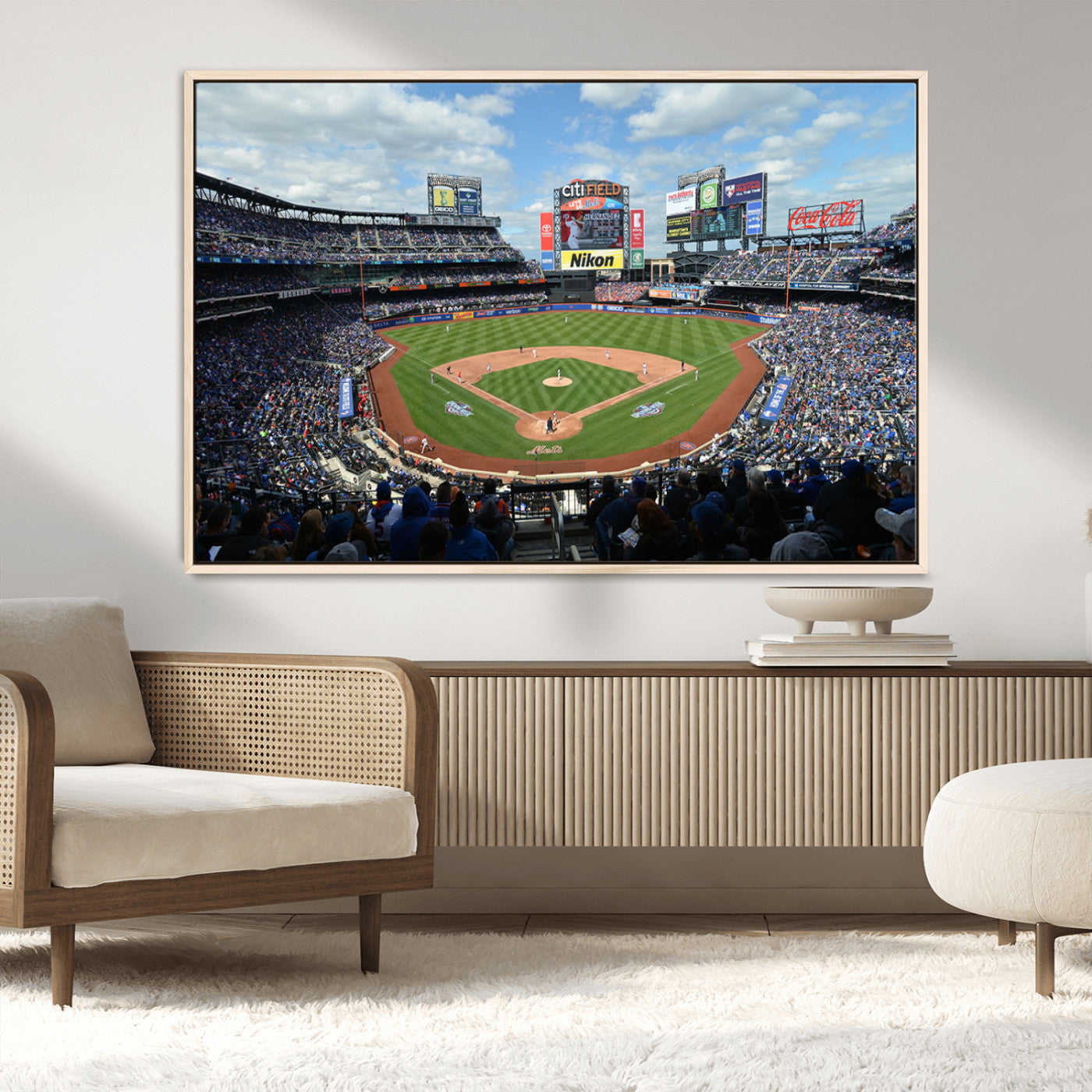 22910-MGV-CV-36X24-City Field Stadium Wall Art Canvas Print, Framed New York Stadium Art Picture Print, City Field Perfect Sport Room Decor Artwork