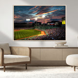 66781-MGV-CV-36X24-Baseball Stadium Wall Art – Canvas Print Evening Game Field Packed Crowd Sunset Sky Sports Photography, Dynamic Decor for Game