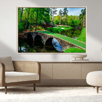 57655-MGV-CV-36X24-Golf Course Wall Art – Canvas Print Scenic Green Fairway Stone Bridge Water Reflection Landscape, Classic Sports Decor for Office,