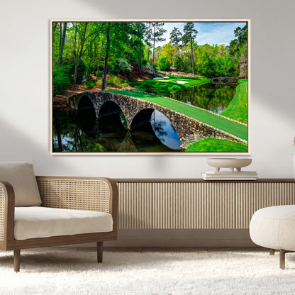 57655-MGV-CV-36X24-Golf Course Wall Art – Canvas Print Scenic Green Fairway Stone Bridge Water Reflection Landscape, Classic Sports Decor for Office,