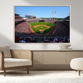 90998-MGV-CV-36X24-Baseball Stadium Wall Art – Canvas Print Day Game Field Packed Crowd Bright Blue Sky Sports Photography, Classic Decor for Game