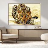 45281-MGV-CV-36X24-Blue Eye Leopard Wall Art Canvas Print, Framed Leopard Painting Art Picture Print, Big Cat Perfect Safari Wildlife Decor Artwork