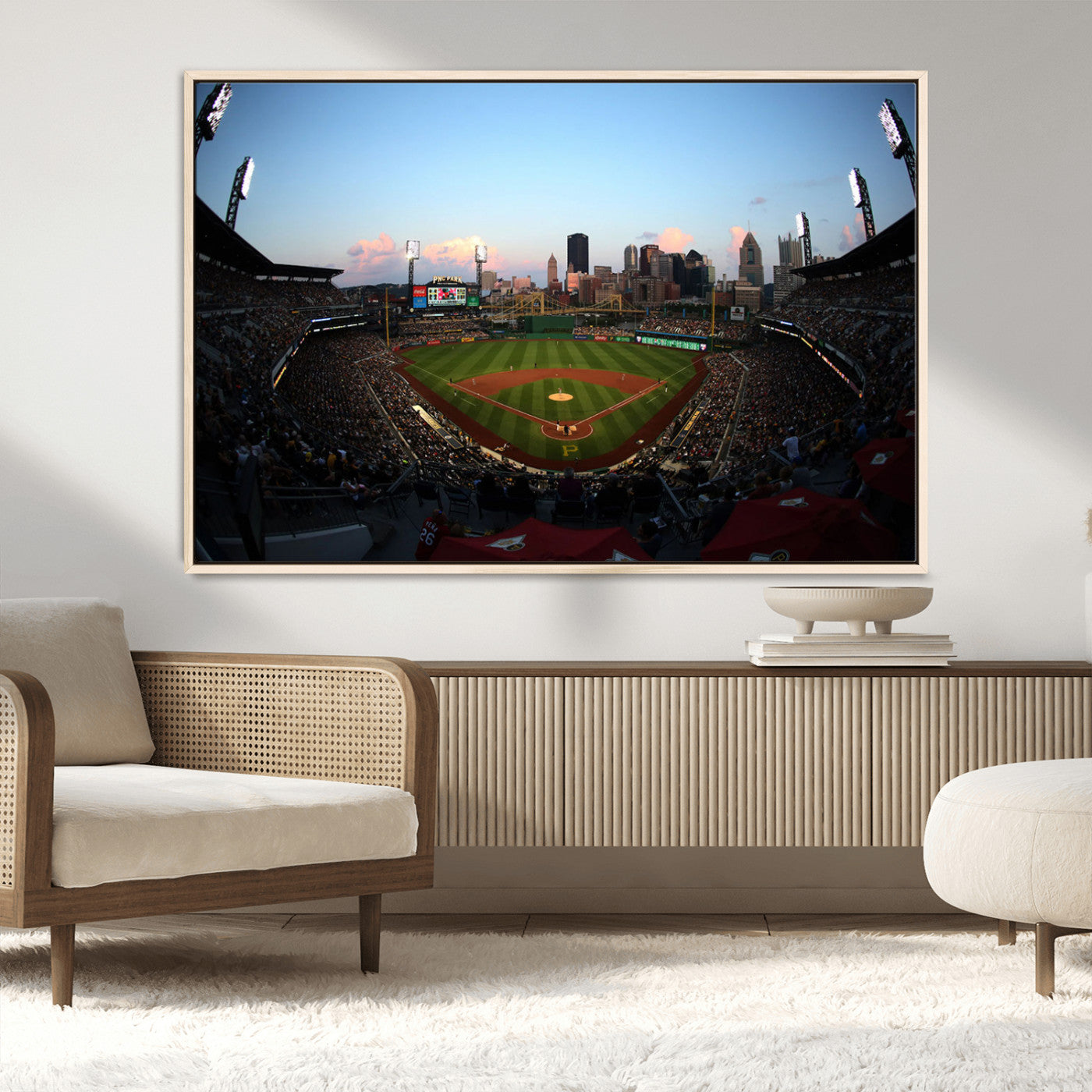 67670-MGV-CV-36X24-PNC Park Stadium Wall Art Canvas Print, Framed Pittsburgh Pirates Stadium Art Picture Print, PNC Park Field Perfect Sport Room