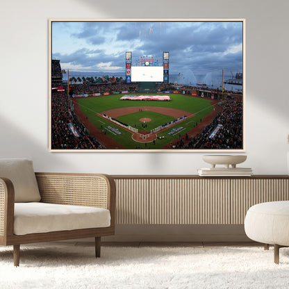 44631-MGV-CV-36X24-Oracle Park Stadium Wall Art Canvas Print, Framed San Francisco Giants Art Picture Print, Giants Stadium Field Perfect Sports Room