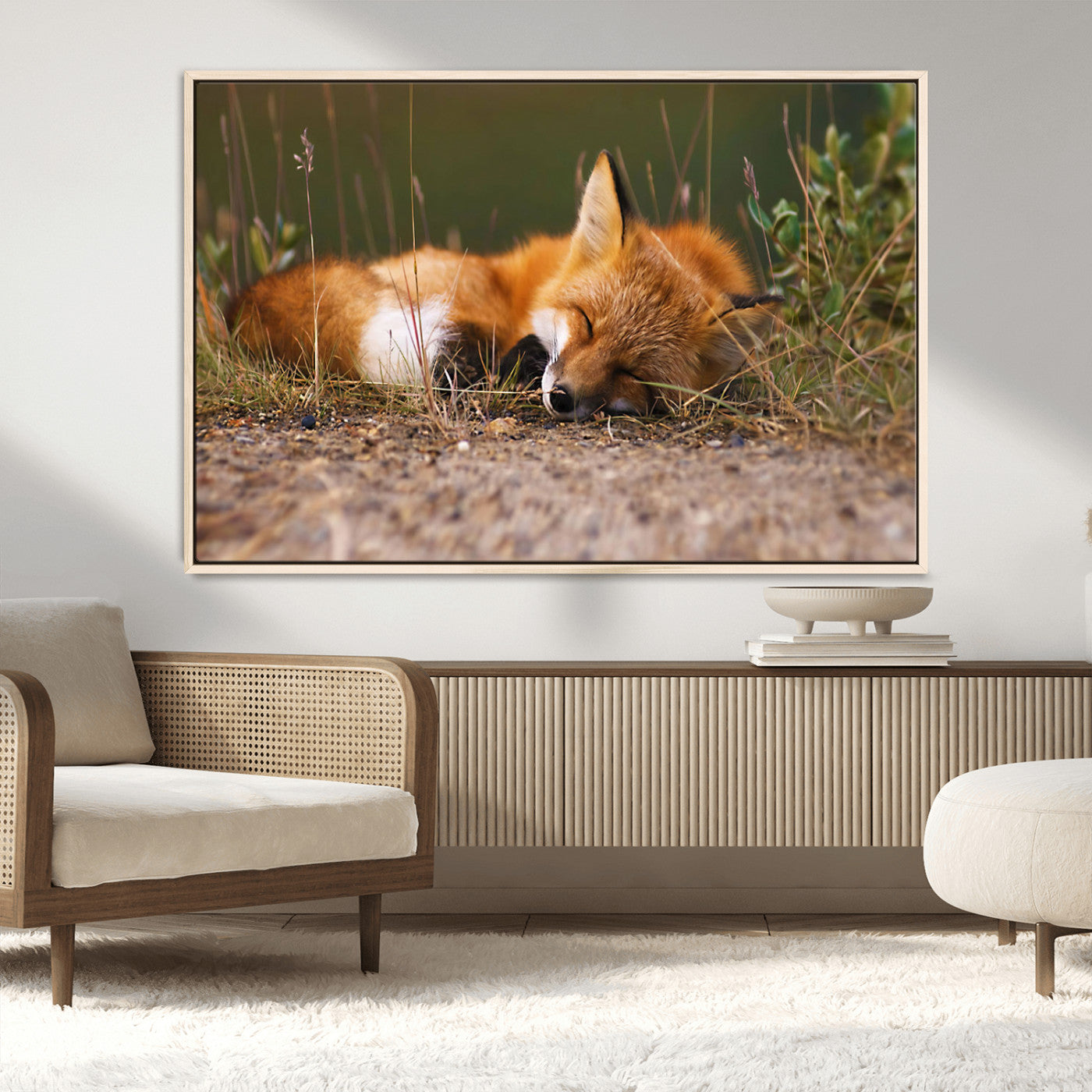 25085-MGV-CV-36X24-Sleeping Fox Wall Art Canvas Print, Framed Rustic Fox Art Picture Print, Wildlife Animal Perfect Rustic Farmhouse Decor Artwork