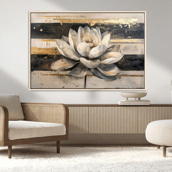 18807-MGV-CV-36X24-Lotus Flower Wall Art Canvas Print, Framed Abstract Lotus Art Picture Print, White Lotus Flower Perfect Abstract Floral Decor
