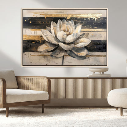 18807-MGV-CV-36X24-Lotus Flower Wall Art Canvas Print, Framed Abstract Lotus Art Picture Print, White Lotus Flower Perfect Abstract Floral Decor