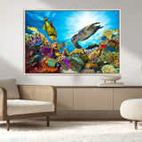 44772-MGV-CV-36X24-Underwater Sea Turtle Wall Art – Vibrant Coral Reef and Tropical Fish Canvas Print, Ocean Marine Life Decor for Living Room,
