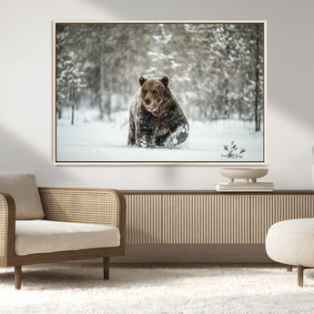 43350-MGV-CV-36X24-Wild Bear in Snow Wall Art – Majestic Wildlife Photography Print, Winter Forest Nature Decor for Cabin, Lodge, Rustic Home,