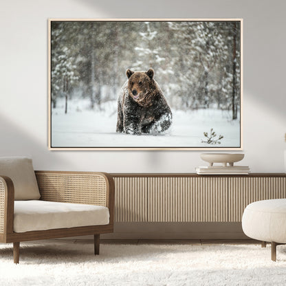 43350-MGV-CV-36X24-Wild Bear in Snow Wall Art – Majestic Wildlife Photography Print, Winter Forest Nature Decor for Cabin, Lodge, Rustic Home,