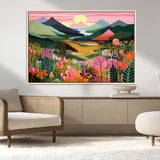 99638-MGV-CV-36X24-Sunset Meadow Wall Art – Panoramic Mountain Landscape with Wildflowers Canvas Print, Vibrant Nature Decor for Living Room, Bedroom