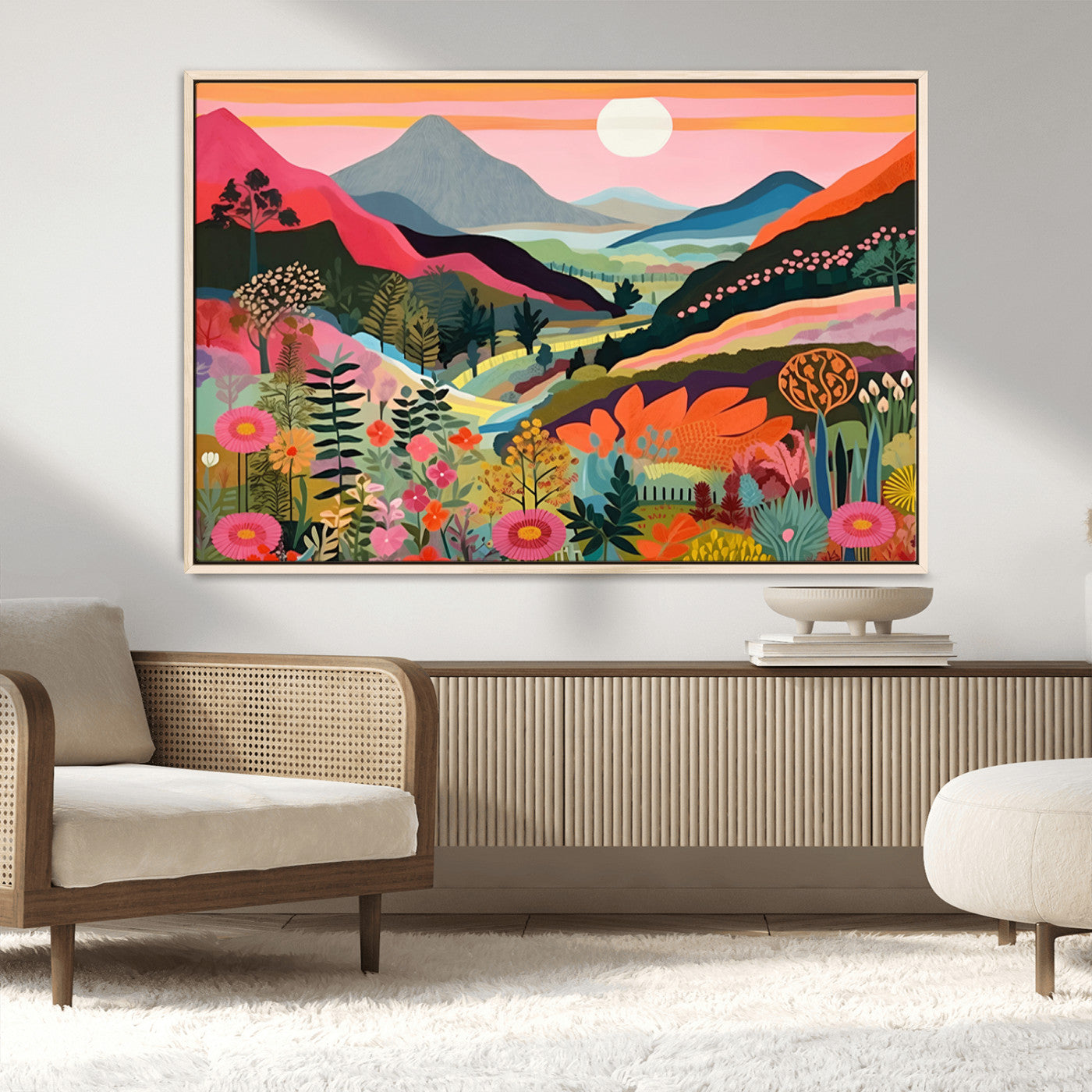 61376-MGV-CV-36X24-Floral Valley Wall Art – Panoramic Mountain Landscape Canvas Print, Vibrant Nature Decor for Living Room, Office, or Bedroom